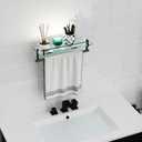Bathroom Towel Rack with Tempered Glass Shelf 16 Inch, Matte Black Floating Wall Mount Storage