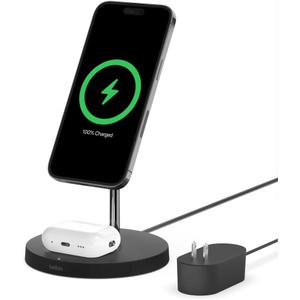 Belkin MagSafe 2-in-1 Wireless Charging Stand for Apple iPhone 16, iPhone 15, iPhone 14, & iPhone 13 Series & AirPods - MagSafe Fast Charging Station for Multiple Devices - Black