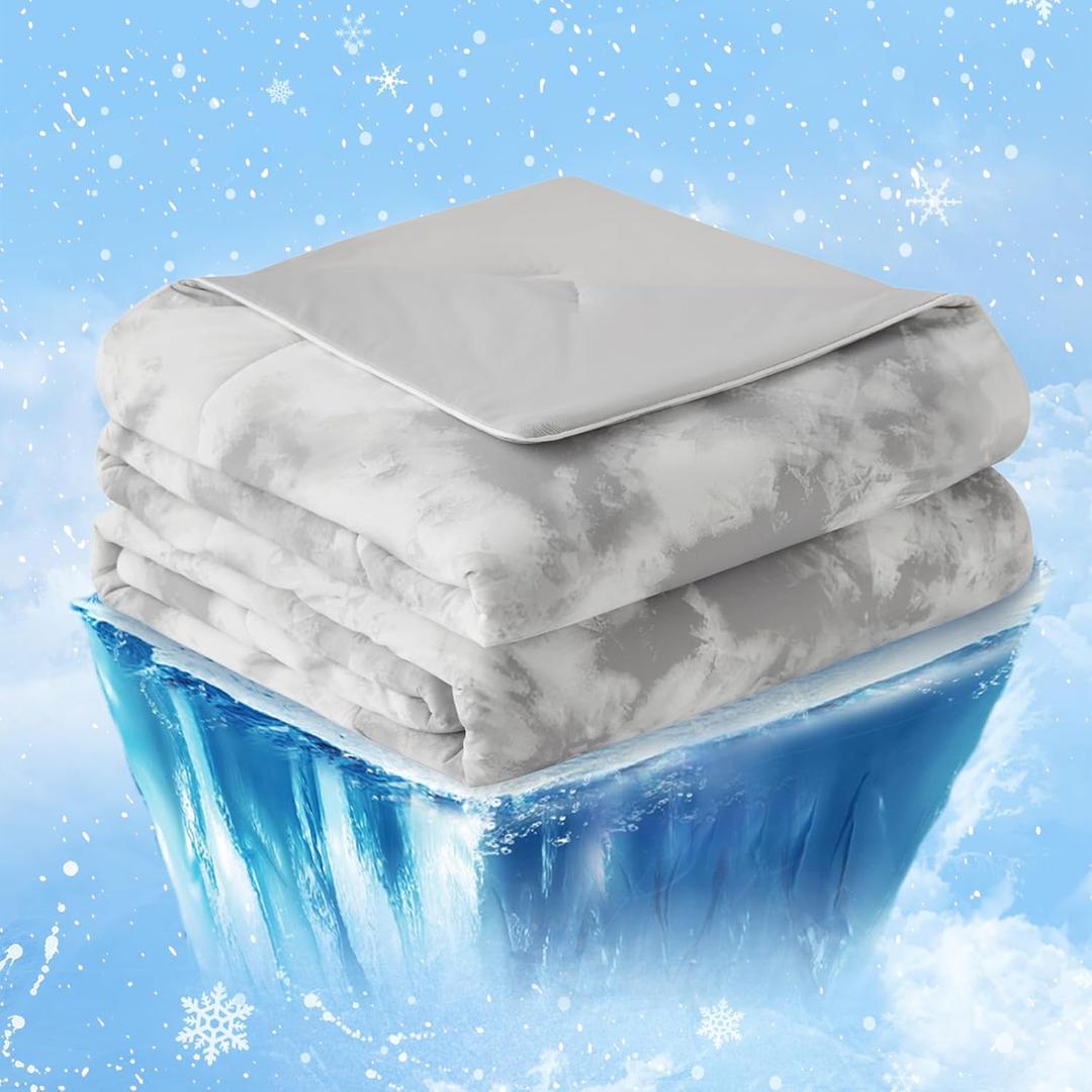 Cozy Bliss Cooling Comforter King Size, Cooling Blankets for Hot Sleepers and Night Sweats,Tie Dye Grey Summer Comforter for King Size Bed, Breathable Soft Lightweight Silk Smooth (King(104"*90"))