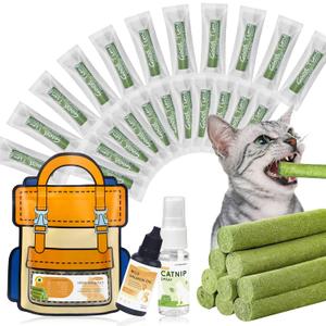 Cat Grass Sticks(125g/4.41oz) | Cat Dental Sticks for for Hairball Remedy and 60% Plaque Reduction | Natural Cat Grass Teeth Cleaning Chews for Indoor Cats | with Free Salmon Oil & Catnip Spray