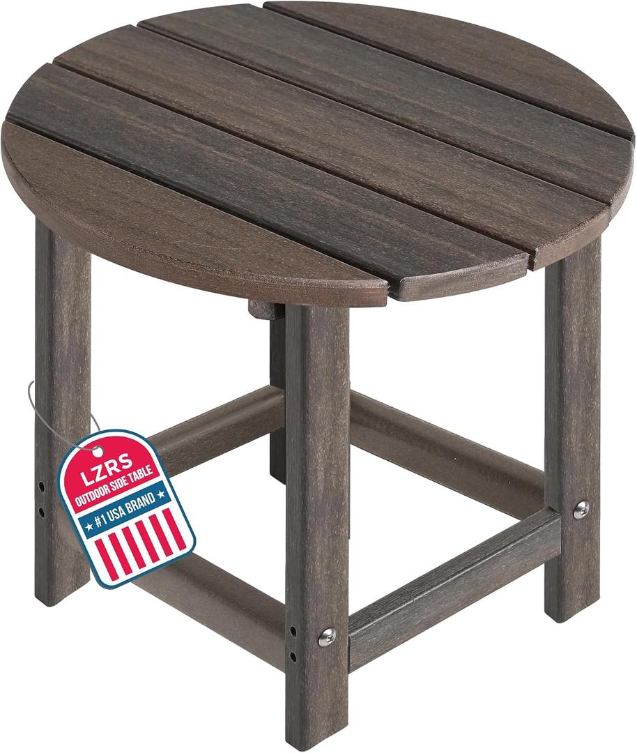 LZRS Round Adirondack Patio Side Table End Table, Outdoor Side Tables for Patio, Backyard,Pool, Indoor Companion, Easy Maintenance & Weather Resistant(Brown Mixture)