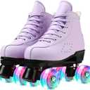 Roller Skates for Women and Men Cowhide High-Top Shoes Classic Double-Row Roller Skate Four-Wheel Roller Skates for Men Girls Unisex (35=US:5, purple flash)