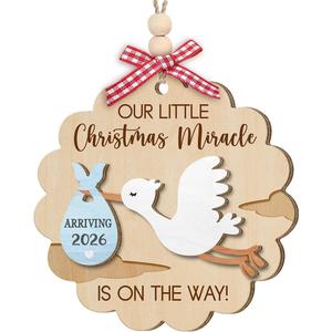 Stork Pregnancy Announcement Ornament 2025, Unique New Parents Gifts for Couples, Newlyweds, Husband Wife, Baby Wooden Ornaments for Christmas Decorations, Gender Reveal Ideas Gifts