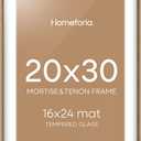 Homeforia 20 x 30 Natural Wood Frame, Mortise & Tenon Light Oak 20x30 Picture Frames with Mat 16x24 for Wall, 30 x 20 Solid Wooden Frame Matted to 16 x 24 inch Photo, Tempered Glass, Wall Kit, Set of 1