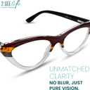 2SeeLife Premium Cat Eye Reading Glasses for Women – Narrow–Medium Fit, Sturdy Frame, Spring Hinges, Stylish Funky Readers, Brown Stripes, +2.75