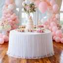 48-Inch White 2-in-1 Tulle Table Skirt for 4-Foot Round Table Stretch Spandex Fitted Cover, Light & Elegant with Ruffle, Wrinkle-Resistant For Wedding, Birthday, Baby Shower & Party Decor1Pack
