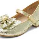 DREAM PAIRS Girls Dress Shoes Princess Shoes for Toddler Little Girl Mary Jane Low Heels Glitter Flower Party Wedding Footwear (13 Little Kid, Gold)