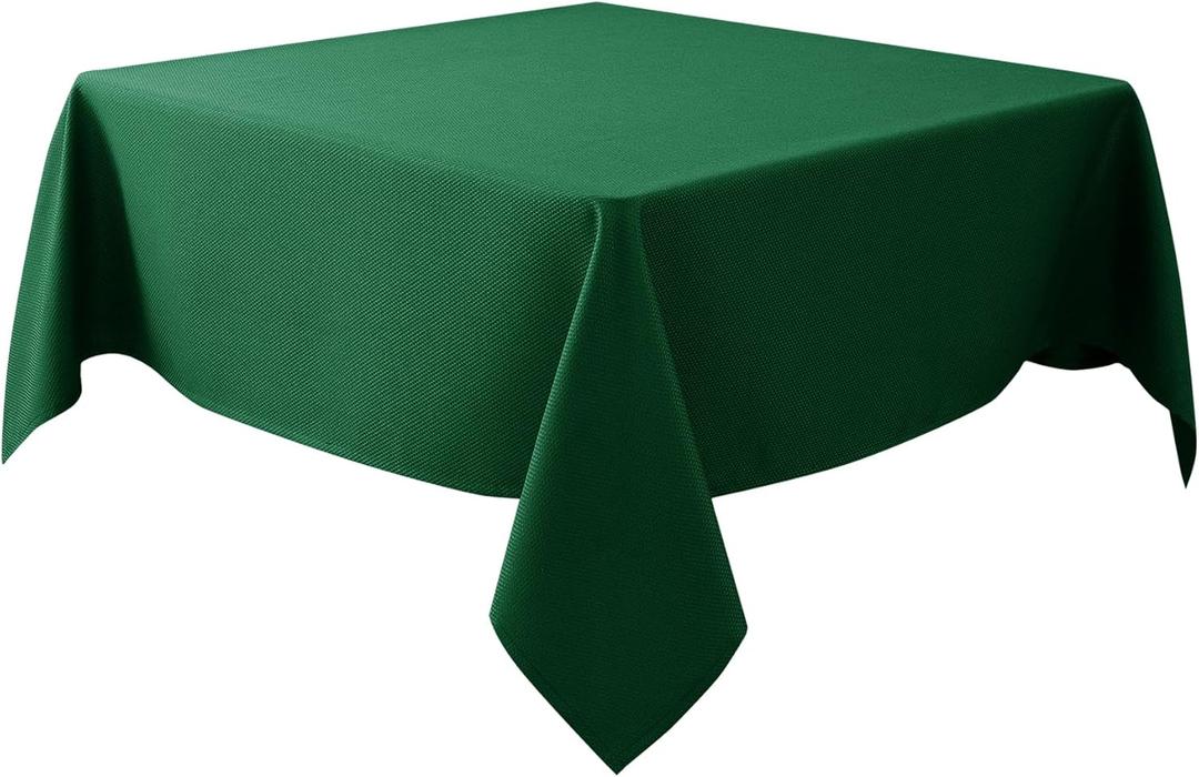 Biscaynebay Textured Fabric Christmas Square Table Cloth 60x60 Inch, Hunter Green Water Resistant Spill Proof Tablecloths for Dining, Kitchen, Wedding and Parties etc. Machine Washable