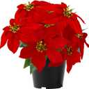 ZYZEV 14" Poinsettias Artificial Christmas Flowers 9 Heads Faux Poinsettia Plants for Home Porch Garden Office Indoor Outdoor Christmas Decorations Red (1PC)