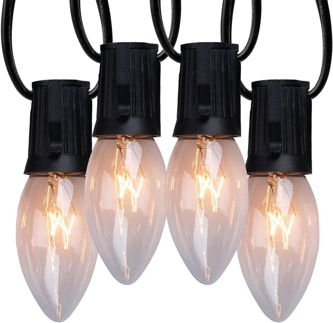 C9 Outdoor Christmas String Lights - 33ft Roofline Light, 100ft Total Length, Black Wire, multidirectional Bulbs