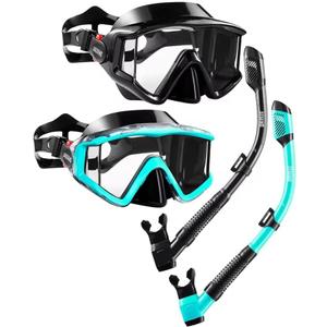 Aegend 2 Pack Snorkeling Gear for Adults, Dry Snorkel Set Panoramic View Enhanced Anti-Leak and Anti-Fog Technology, Adjustable Strap for Snorkeling Scuba Diving Swimming with Mesh Bag