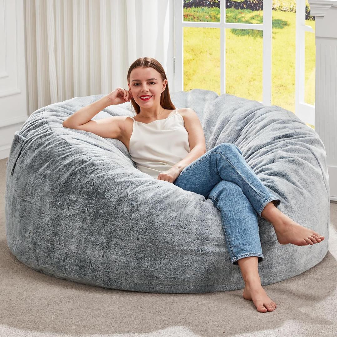 Hobestluk Bean Bag Chairs Giant Beanbag Chair with Filler, Memory Foam Bean Bags with Fluffy & Machine Washable Cover, Bean Bag Chairs for Aduts for Living Room, Bedroom (Grey, 4FT - 44 x 44 x 24)
