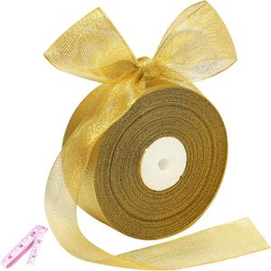 50 Yards Gold Glitter Ribbon 2 Inch, Sparkly Width Solid Fabric Ribbon for Gift Wrapping, Crafts, Holiday Wedding Birthday Party Decoration Flower Bouquet, 2 Inch Metallic Gold Ribbon Roll