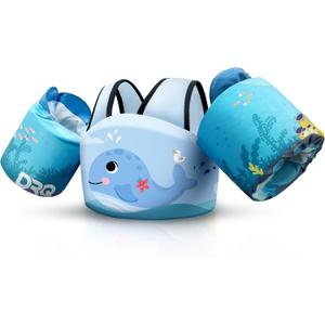 DRQ Toddler Swim Vest, Toddler Floaties for 22-66lbs Kids, Puddle Jumper Kids Life Jacket with Shoulder Harness Arm Wings for Girls Boys 2 3 4 5 6 Years Old Sea Beach Pool (Whale-style)