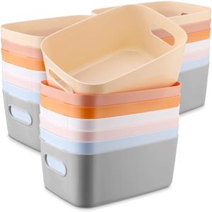 Leinuosen 21 Pack Plastic Storage Baskets Plastic Storage Bins Pantry Organizer Bins for Kitchen Freezer Cabinet Closet Bathroom Under Sink Laundry Room Bedrooms Countertops Shelve(Cute Colors)