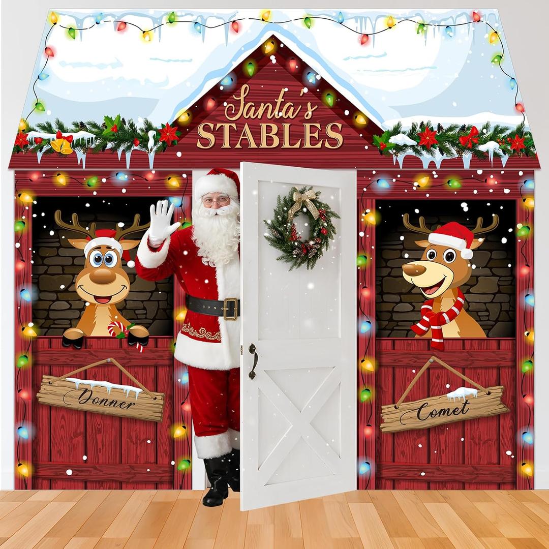 3 Pcs 10 x 3 ft Christmas Elk House Decoration Large Xmas Elk Door Covers Backdrop Christmas Garage Door Banner for Xmas Holiday Background