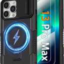 Phone Case for iPhone 13 Pro Max, with Magnetic Ring Stand [2X Glass Screen Protector] [Compatible with MagSafe] Military Grade Case with Camera Cover, Shockproof Cover for iPhone 13 ProMax, Black