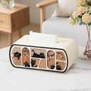 Cat-Themed Tissue Box Cover with Curved Edge, Rectangle Tissue Box Holder for up to 4 Inches High Boxes (Beige)