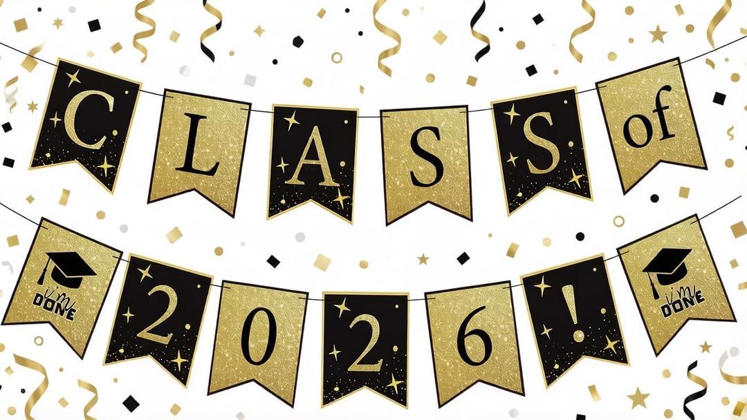 Yancan Graduation Banner Party Decorations, Black and Gold Class of 2026 Grad Garland for College High School Decor