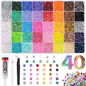 40000Pcs Resin Jelly Rhinestones for Bedazzling, 3mm Mixed-Color Flatback Gems for Diamond Art, Bedazzler Kit with 1Pcs 10ml B7000 Jewelry Glue for Crafting Crafts Book Shoes Nail Art (Ultra Large Packs + 1Pcs Glue)