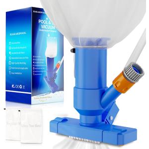 2026 Upgraded Pool Vacuum Cleaner for Above Ground Pool, 52" Telescopic Pole Jet Underwater Cleaner with 3 Scrub Brushes and 2 Mesh Net, Portable for Spa Fountain, Attaches to Garden Hose (Ocean Blue)