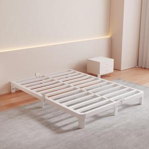 White Low Profile Full Size Bed Frame, 6 Inch Low Full Bed Frame No Box Spring Needed, DIY Headboard, Mattress Stoppers, Heavy Duty Beds Support 3000 LBS, Rounded Legs, Easy Assembly, Noiseless