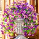 Artificial Faux Hanging Flowers Plants for Spring Outdoor Outside Decoration, 2 PCS Fake Silk Daisy with Eucalyptus UV Resistant Realistic Trailing Vines for Balcony Patio Porch (DarkPurple+Purple)