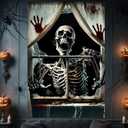 2 x Halloween Skeleton Scary Curtain Window Banner, Halloween Ghost Window Silhouette Door Cover Horror Poster Spooky Backdrop for Indoor Outdoor Wall Garage Living Room Party Decor Props