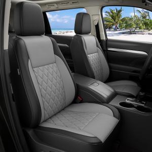1:1 Custom Fit Seat Covers for Toyota Highlander 2014-2019 7 Seaters,Luxury Waterproof Full Set Seat Cover,Faux Leather Cars Interior Covers Protection-BlackGrey