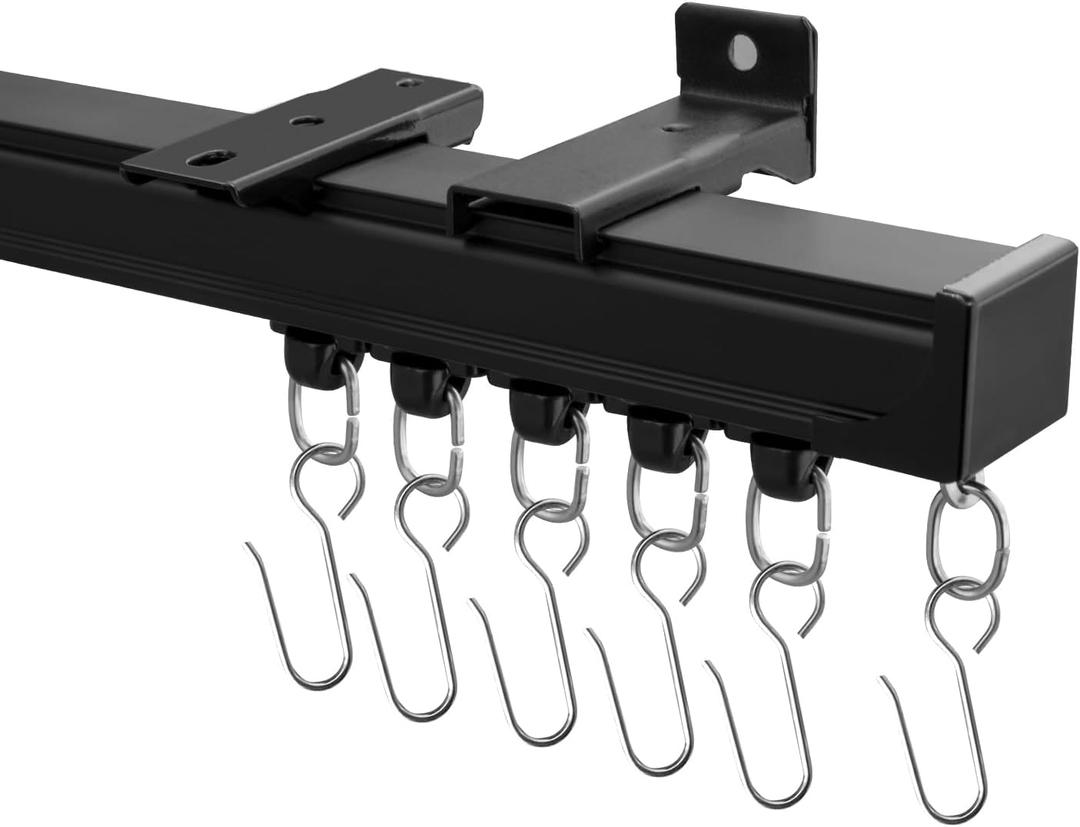 Ceiling Curtain Track, Curtain Track Ceiling Mount, Room Divider Curtain Rod or Wall with Rolling Hooks, Ceiling Shower Curtain Tracks Perfect for Privacy in Open Rooms,3-9ft Black. (9 FT)