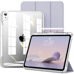 kenke Hybrid Case for iPad Air 11 Inch (M3) 2025 / (M2) 2024, iPad Air 5th/4th Gen 2022/2020 10.9 Inch with Pencil Holder, Detachable Cover with Clear Hard Back Shell, Auto Sleep/Wake, Light Purple