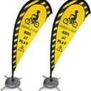 Newwiee 2 Pack Kids at Play Flag Banner Flag Safety Sign with Fiberglass Poles and Weighted Base Slow Sign for Streets, Yards and Driveways(Yellow)