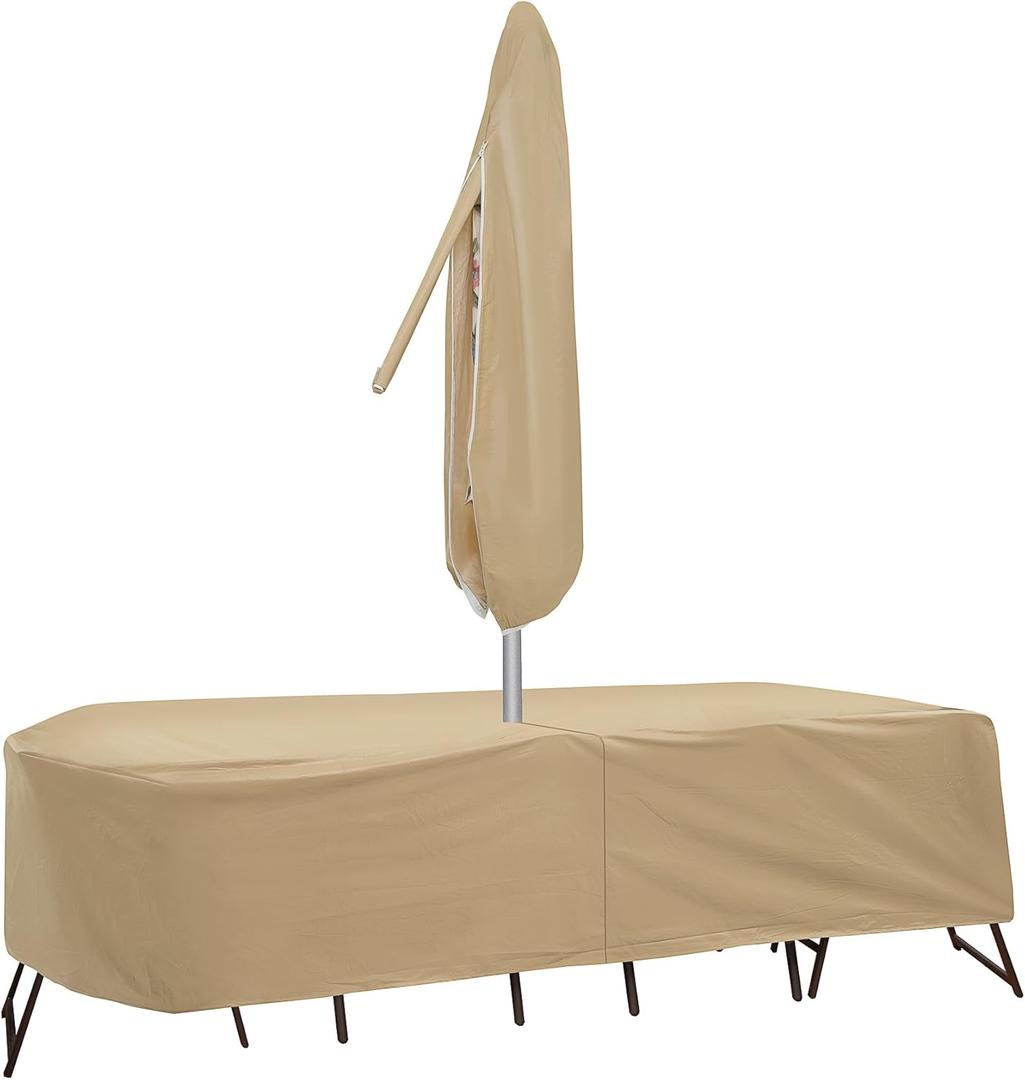 Protective Covers Weatherproof Patio Table and Chair Set Cover, 80 Inch x 96, Inch Oval/RectangleTable, Tan - 1151-TN
