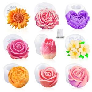 MGLIFEUL 9Pcs Rose Flower Tulip Peony Heart Candle Soap Wax Mold Valentine Day Silicone for Small Butter Candles Chocolate Making Molds Silicones Shapes Moldes De Rosas Silicona para Velas