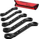 Ratchet Box Wrench SAE Set - 5-Piece Ratcheting Head Reversible Double Offset Wrenches Socket Spanner Tool Adjustable Direction Box End Universal Stubby Handle Angle Head