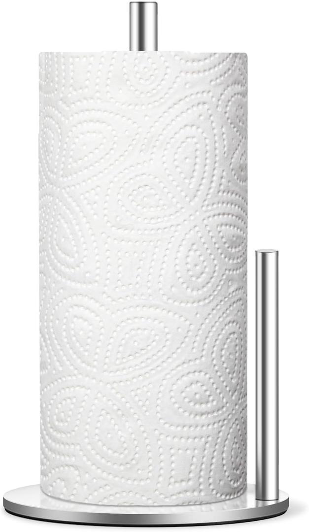 Paper Towel Holder Countertop, Premium Stainless Steel Silver Paper Towel Holder with Anti Slip & Waterproof, Freestanding Countertop Paper Towels Holder for Kitchen, Tabletop, Bathroom
