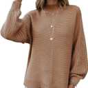 VIMPUNEC Womens Oversized Long Sleeve Sweaters Fall Casual Knit Pullover Tops Mock Neck Side Slit Jumper (Black, M)