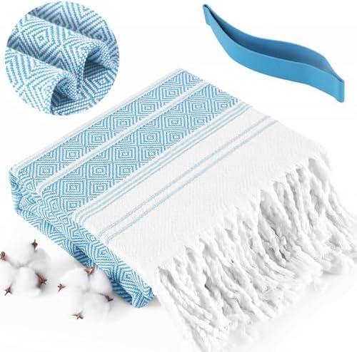 Genovega Oversized Turkish Beach Towels 74"x38" Thin Quick Dry Sand Free Pool Swim Bathing Towel Extra Large Blanket Adult Travel Essentials Cruise Accessories Must Haves Summer Light Blue Stuff