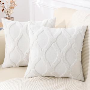 decorUhome Summer Throw Pillow Covers 20x20 Inch Set of 2, Soft Plush Faux Fur Wool Cream White Accent Couch Pillow Covers for Modern Farmhouse Bed Sofa Living Room