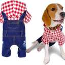 SILD Pet Denim Jumpsuit Dog Jeans Hoodies Cool Blue Coat Medium Small Dogs Classic Jacket Puppy Blue Vintage Washed Vests (XL, Red)