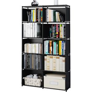 MOYIPIN Bookshelves, Assembled Storage Rack, Bedroom Living Room Vertical Cabinet Bookshelf, Double Row 10-Grid Multi-Functional Storage Equipment (Black)