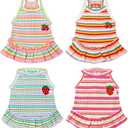Cute Small Dog Dress Girl Female Dog Clothes Spring Summer Pet Puppy Cats Striped Dress Outfits for Shih Tzu Yorkies Chihuahua Maltese(4 Pcs,Small)
