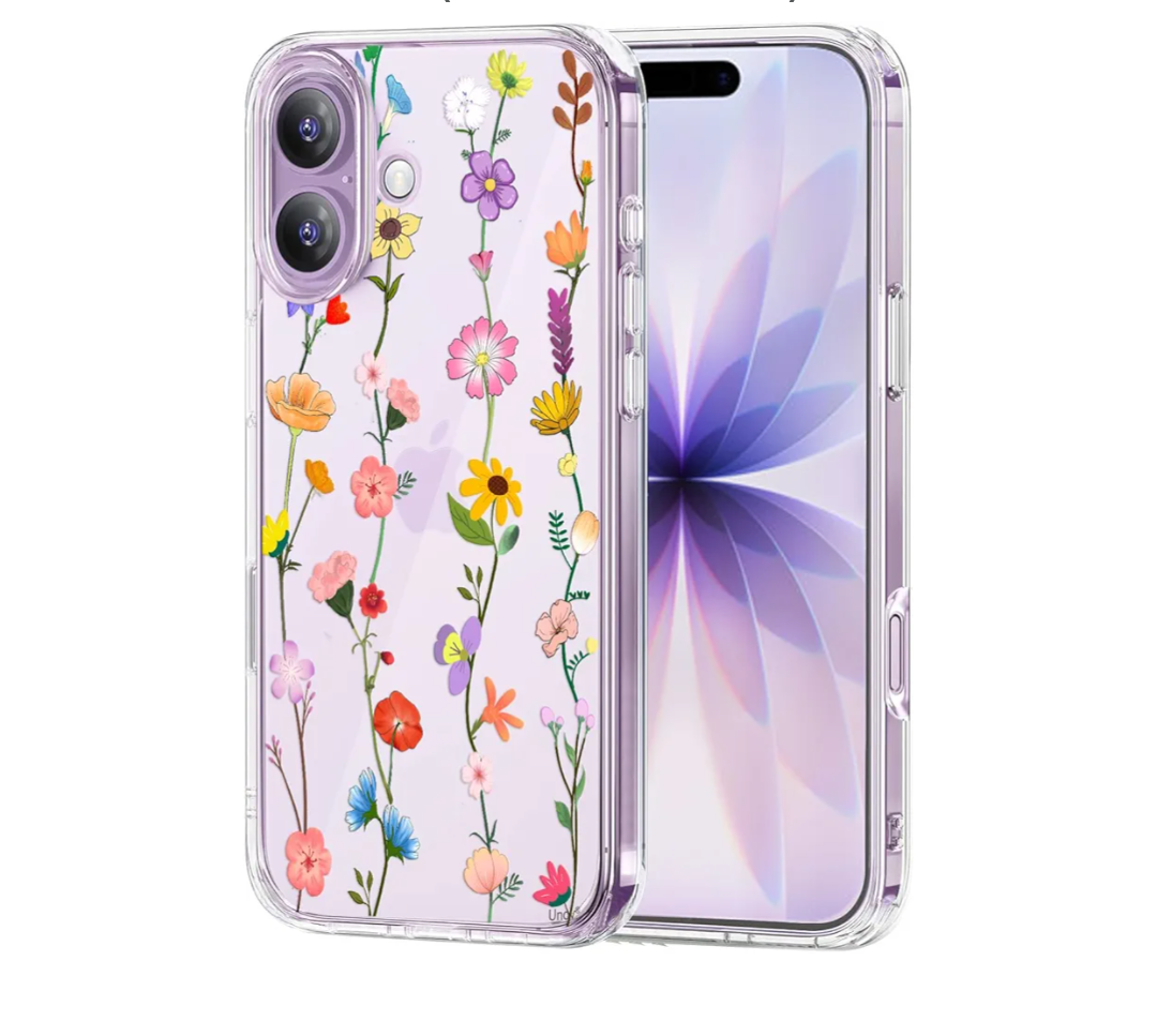 Unov Case for iPhone 17 Case Clear with Design Embossed Floral Pattern Soft TPU Bumper Slim Protective 6.3 Inch (Aesthetic Flower)