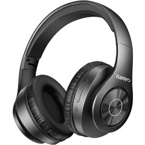 TUINYO Bluetooth Headphones, Over Ear Stereo Wireless Headset 40H Playtime with Deep Bass,Soft Memory-Protein Earmuffs,Built-in Mic Wired Mode PC/Cell Phones-Black (Black No.2)