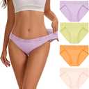 INNERSY Women's Cotton Bikini Underwear High Cut Lace Hipster Panties 4-Pack, L