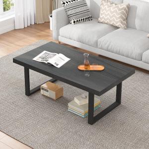 IBF Industrial Dark Gray Oak Wood Coffee Table for Living Room, 47 Inch