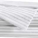 Eddie Bauer - Sheet Set, Luxurious Cotton Percale Bedding with Matching Pillowcases, Crisp & Cool, Fully Elasticized (Arden Stripe Grey, King)