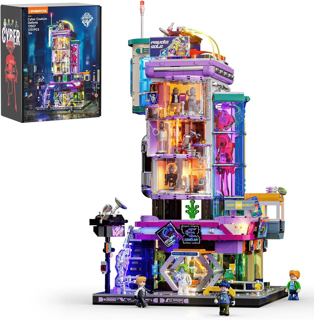 Cyber Couture Galleria Building Set - Cyberpunk Neon City Future Style Toy with Light Kit for Home Decor - Amazing Gift Idea for Boys & Girls, Adults & Sci-fi Lovers, 2701 Pcs