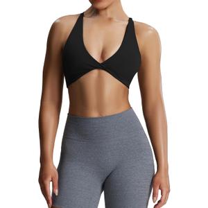 Aoxjox Women's Workout Sports Bras Fitness Metamorph Sienna Twist Bra Yoga Crop Tank (Black, S)