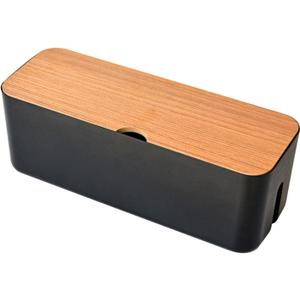 Cable Management Box - Wooden Style Large Cord Organizer Box to Hide Wires & Power Strips | Desk Computer Cable Organizer Box | Safe ABS Materia for Home & Office (Black)